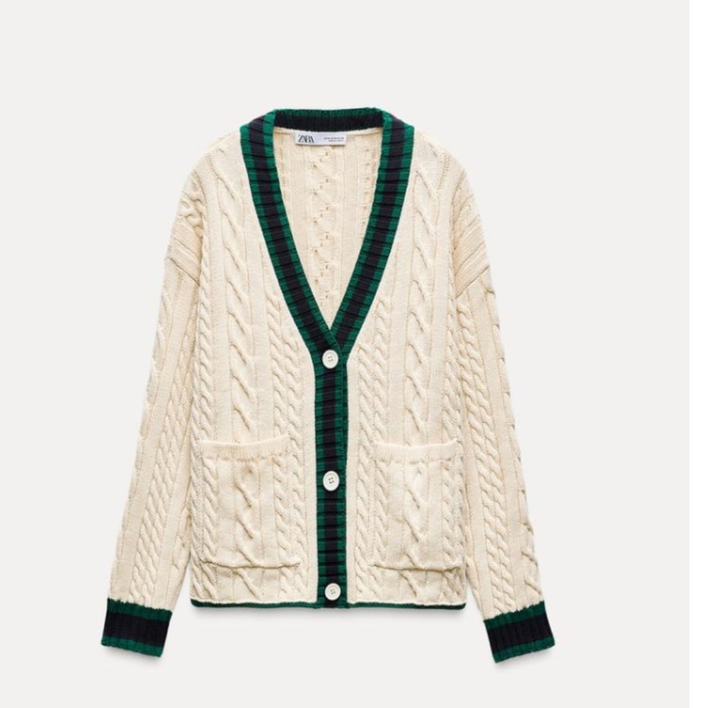 Zara spring tennis cable knit cardigan S